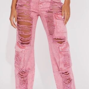 Fashion Nova Pink Distressed Boyfriend Jeans